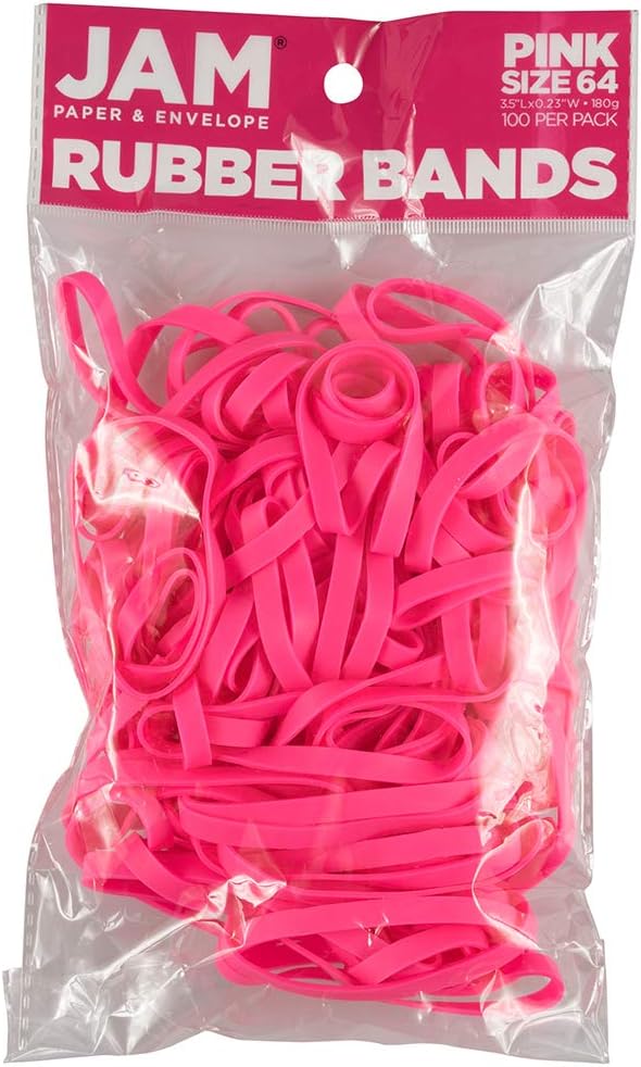 JAM PAPER Durable Rubber Bands - Size 64 - Pink Multi-Purpose Rubberbands - 100/Pack