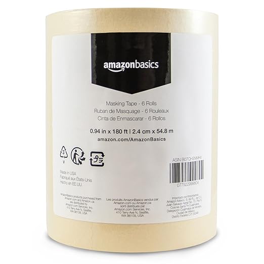 Amazon Basics Masking Tape, 0.94 inch by 180 feet, 6 Rolls, Beige