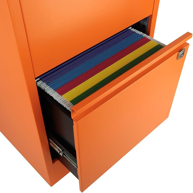 2-Drawer Flush Front Vertical File Cabinet - Bisley Orange, 2 Hanging File Drawers, Powder-Coated Steel, Locking Drawers by Bisley