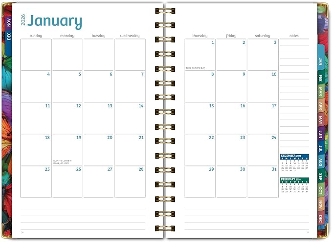 HARDCOVER 2026 Planner, 5.5"x8": 14 Months (November 2025 - December 2026), Daily Weekly Monthly Planner, Yearly Agenda, Bookmark, Pocket Folder and Sticky Note Set (Colorful Butterflies)