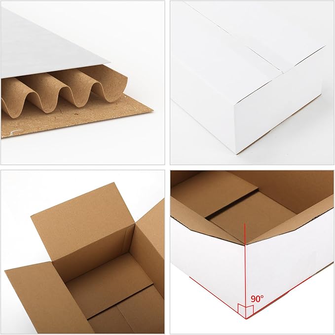 CRUGLA 10x7x4 White Shipping Boxes Set of 40, White Corrugated Cardboard Boxes for Small Business Shipping Mailing Packing
