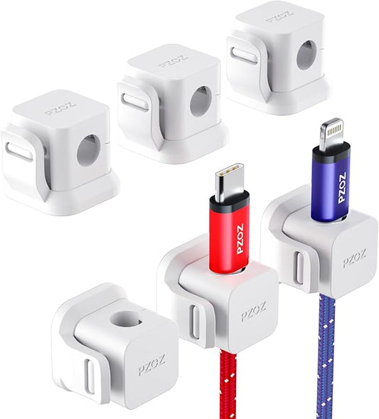 PZOZ 6 Pack Cord Organizer, Adhesive Charger Cable Clips, Wire Holder Keeper Organizer, Charging USB Cable Management for Home Office Desk Phone Car Wall Desktop Nightstand (White)