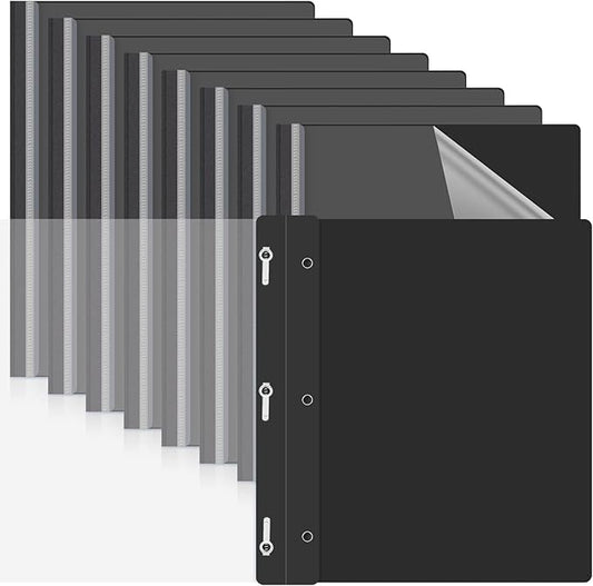 Teling 48 Pcs Clear Front Report Covers with Prongs Plastic Presentation Folders 3 Prong Resume Portfolio Folder for School(Black)