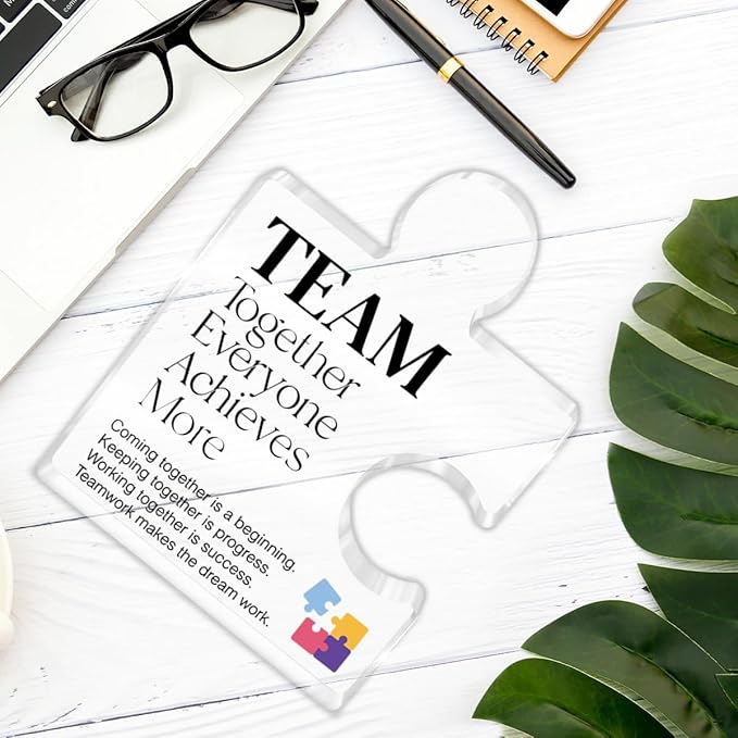 Inspirational Team Gift for Coworkers Colleagues Employees, Teamwork Gifts Team Together Everyone Achieves More Acrylic Puzzle Piece Plaque Office Decor