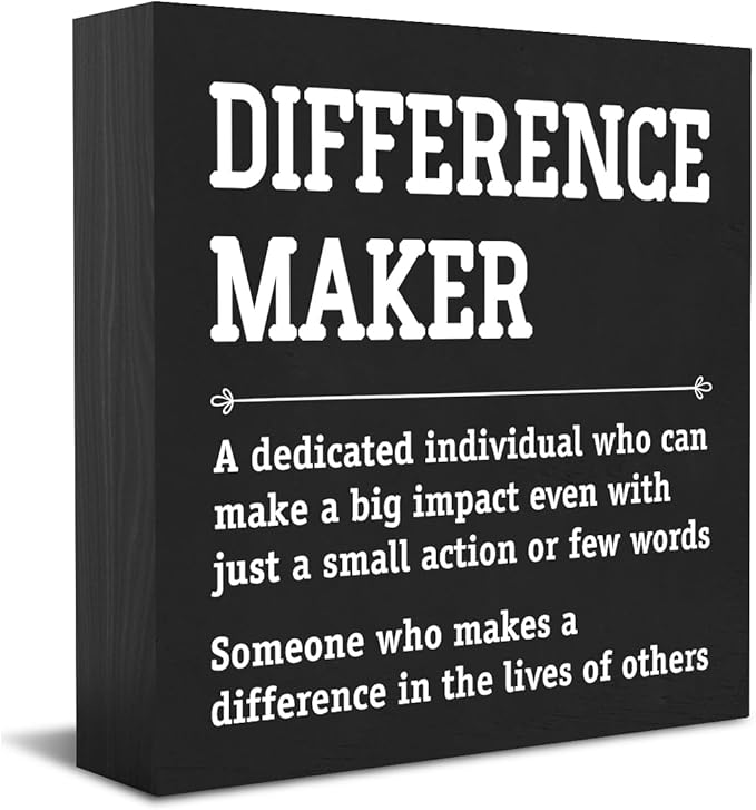 HTBIG Difference Maker Thank You Gifts Office Decor Funny Inspirational Desk Decor Coworker Gifts for Women Men Teacher Boss Day Retirement Rustic Wooden Box Sign for Tabletop Office Bookshelf Black