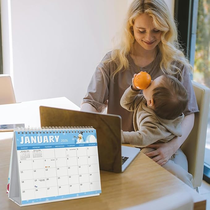 SKYDUE Desk Calendar 2025-2026, 18 Months Calendar from Jul. 2025 to Dec. 2026, 8.5" x 7" Standing Flip Small Desk Calendar Holiday Theme
