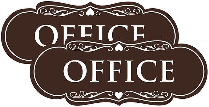 All Quality Designer Office Sign | Easy Installation - Dark Brown - Large (2 Pack)