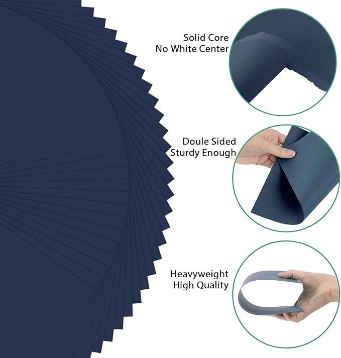 OcePor 100 Sheets Navy Blue Cardstock Paper, Colored Printer Paper 8.5 x 11, Thick Construction for Cards Making, Scrapbook，Office Printing, Invitations, Certificates，DIY Crafting 92 lb/250gsm
