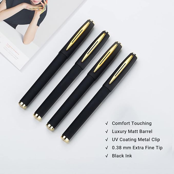 Pens, P-223A, Gel Pens Fine Point [0.38 mm] Black Ink, Roller Ballpoint Pens Matt Design, Stationery Pens for School Office Supplies