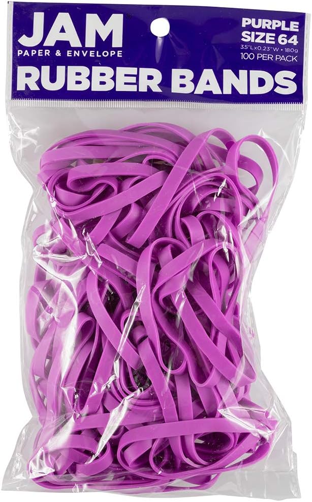JAM PAPER Durable Rubber Bands - Size 64 - Purple Multi-Purpose Rubberbands - 100/Pack
