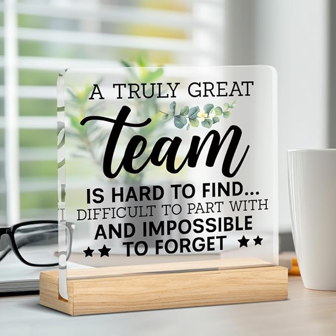 Thank You Team Gifts, Appreciation Gifts for Colleague Coworker Work Besties, Team Gifts for Leader Mentor Boss Coworker Employee, a Truly Great Team is Hard to Find Acrylic Desk Sign Decor