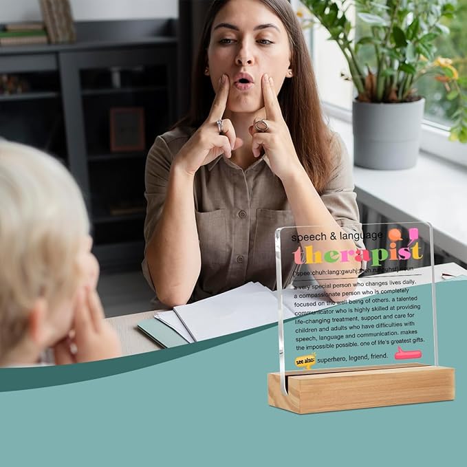 Speech Therapist Gift Table Desk Decor, Speech Pathologist Gifts, Speech Language Pathologist Gifts SLP Gifts Acrylic Sign, Speech Therapy Gifts, Acrylic Plaque with Stand, Office Home Bedroom Decor