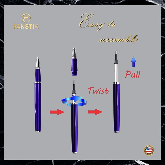 Blue Luxury Rollerball pen (Made In USA) fancy gift set for women, Chrome Finish, Professional executive pen gift set for men (Lux Rollerball Blue)