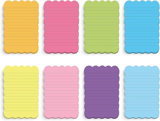 Eaasty 8 Pack Scalloped Sticky Notes Bulk Christmas Cute Self Sticky Note Pads Multi Color Bright Vintage Note Pads or School Office Supplies 240 Sheet(4" X 6",Lined Multi Color)