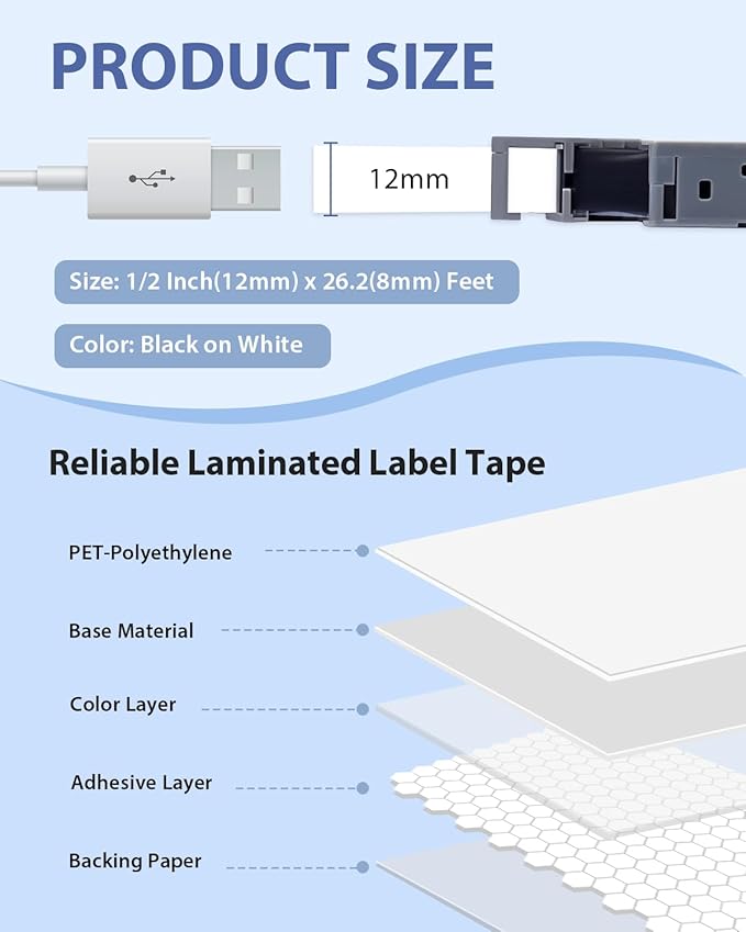 3-Pack TZe-231 Label Tape Compatible for Brother TZe 12mm 0.47 Inch Laminated White TZ-231 TZe231 1/2 Inch for Ptouch PT-D220 PT-D210 PT-H110 D410 D600 Label Maker, Black on White