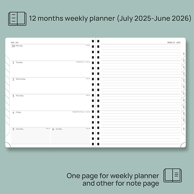 POPRUN Planner 2025-2026 Weekly Planner Notebook (Large 8.5''x 10.5'') Academic Calendar (JUL.25 - JUN.26) Appointment Book with Monthly Tabs, Spiral Soft Cover, Inner Pocket, 100 GSM - Royal Blue
