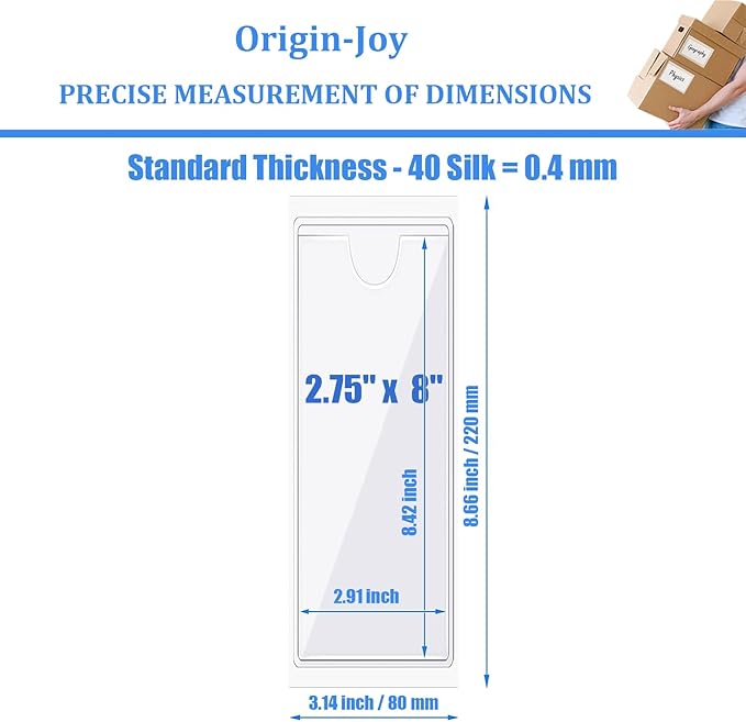 Origin-Joy 25 PCS Self-Adhesive Index Label Pockets, Clear Plastic Peel & Stick Card Holders with Top Open for Loading (2.75 x 8 inch)
