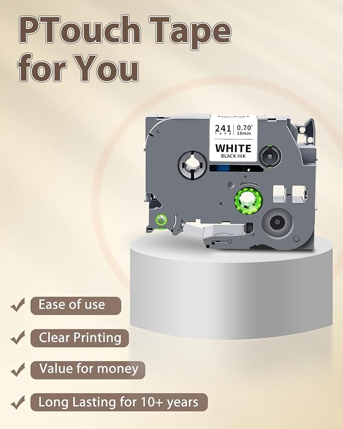 TZe-241 TZ 18mm 0.7 Laminated White Compatible with Brother Label Maker Tape 3/4" PTouch Tape TZe241 Work with Brother P Touch D410 D460BT 2040 1880 1890 E550W P700 P710BT, 6-Pack