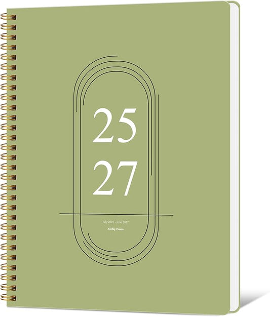 Monthly Planner 2025-2027 - 2 Year Monthly Planner Calendar 2025-2027, July 2025 - June 2027, 7.3" * 9.5", 24 Months Calendar Planner with Waterproof Cover＆Spiral Bound, for Office, School Home Planning - Green