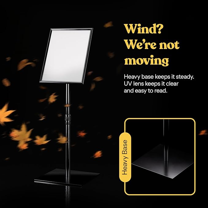 Adjustable Heavy Duty Pedestal Sign Holder - 8.5x11 Inch Vertical & Horizontal Poster Stand with Heavy Square Base for Display, Advertisement & Outdoor Signs