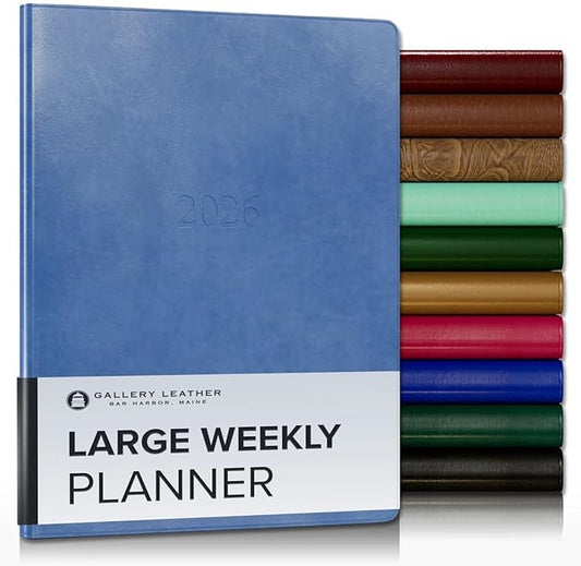 Gallery Leather Large Weekly Monthly Planner 2025-2026, Elegantly Bound Calendar Planner and Notebook with Stylish Gold-Gilded Page Edges, 12 Months - Acadia Hydrangea - 9.75 x 7.5 "
