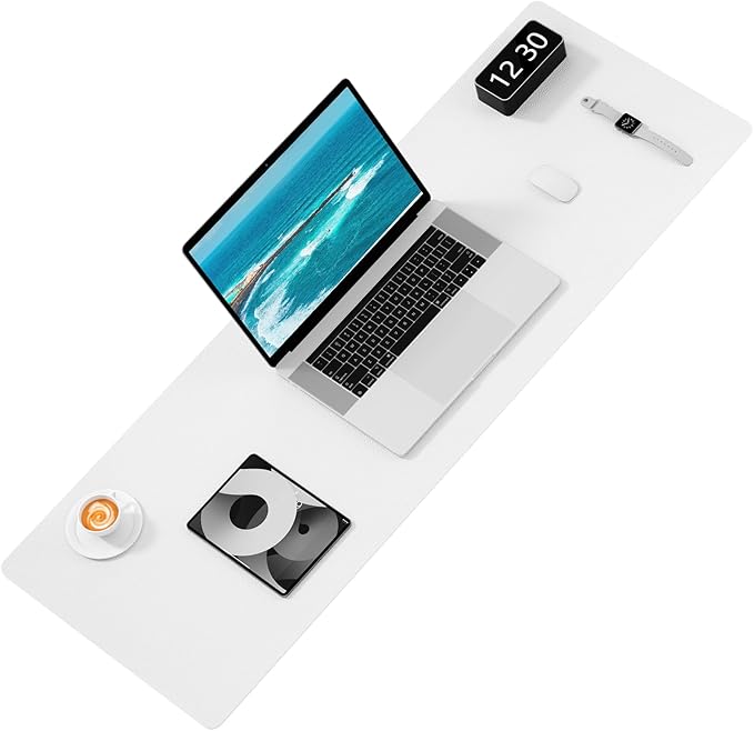 Hsurbtra Desk Pad, 48" x 17" PU Leather Desk Mat, XXXL Extended Mouse Pad, Waterproof Desktop Blotter Protector, Non-Slip Ultra Thin Large Laptop Keyboard Writing Mat for Office Home, White