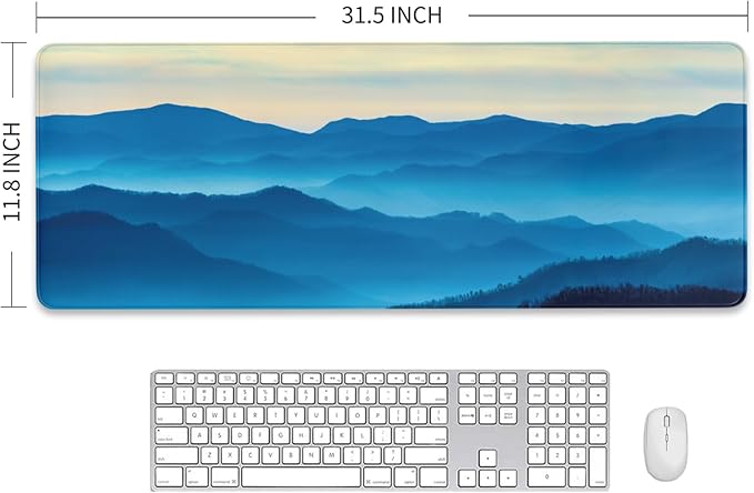 Gaming Mouse Pads for Desk, Great Smoky Mountains Landscape Mousepad with Seamed Edges and Non-Slip Base, Keyboard Desk Mat for Work, Game, Office, Home, 31.5 X 11.8 Inch, 3mm Thick