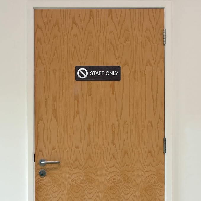Dark Woodgrain Staff Only Sign / 3" x 9" Faux Wood Easy Adhesive Wall Room Notice/Restaurant Small Business Alternative Door Mount/Made In The USA
