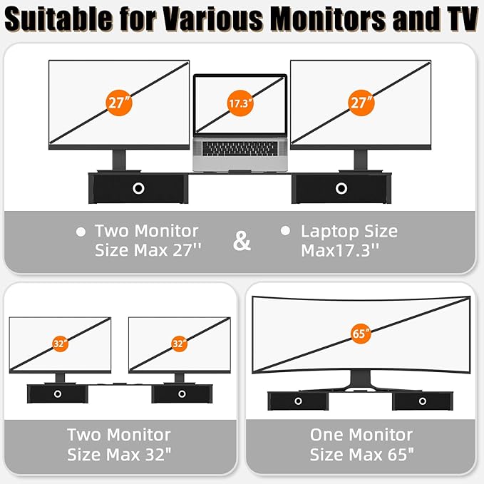 WESTREE Monitor Stand Riser with Adjustable Laptop Stand Riser, Steel Frame Dual Monitor Stand with Two Drawers for 2 Monitors, Desktop Oraganizer Stand for Computer,Laptop,Screen