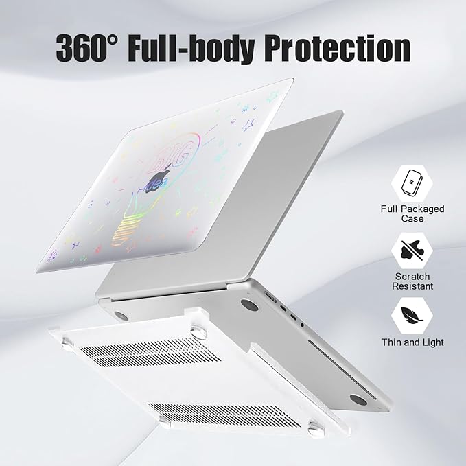 DTangLsm Compatible for MacBook Air 13 inch Case 2025 2024 2023 2022 M4 A3240 M3 A3113 M2 A2681, Clear Laser Print Plastic Hard Shell Case for MacBook Air 13.6 inch + Keyboard Cover, Transparent Blub