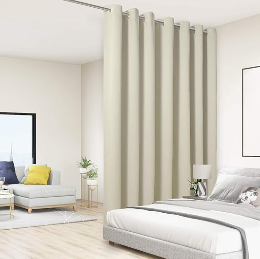BONZER Room Divider Blackout Curtain Extra Wide Room Darkening Total Privacy Wall Noise Reducing for Living Room, 108L x 108W Inch (9L x 9W ft), 1 Panel, Cream