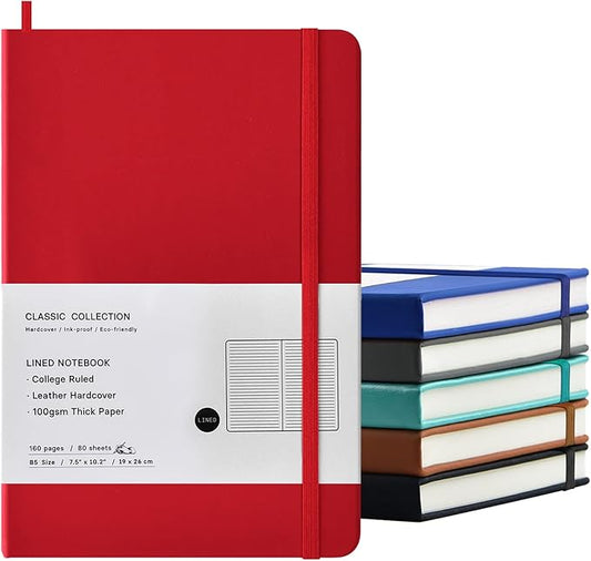 Coopay 6 Pack B5 Notebooks Journal College Ruled Composition Notebooks Classic Hardcover Lined Journals for Office Home School Business Writing Notes, 10.2" x 7.5", 100GSM Thick Paper (Multicolor)