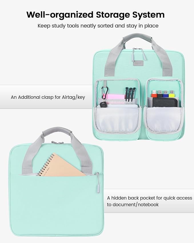 3 Inch 3 Ring Zipper Binder with Shoulder Strap & Handle & Multi-Pocket - 3" Binder with Zipper for School, Compatible with 13-Inch MacBook/Tablet -Patent Design Light Blue