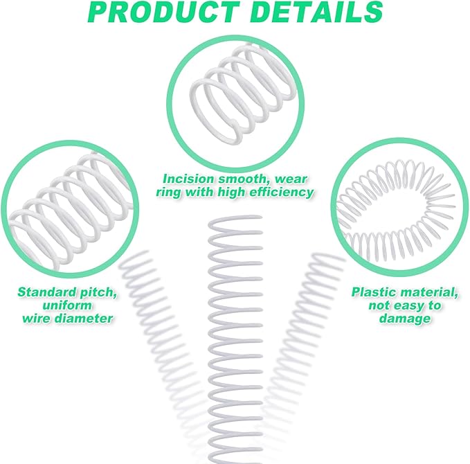 Leinuosen 120 Pack Plastic Spiral Binding Coils Kit Spirals Multi Size Coils for Binding Binder Combs Spines(1/4 5/16 3/8 1/2 5/8 3/4 Inch,White)