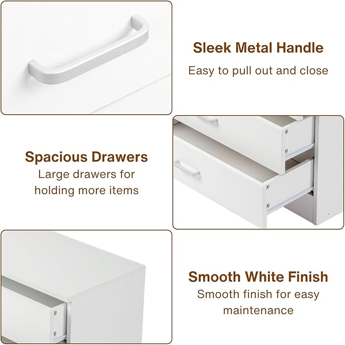 Karl home White 3 Drawer Dresser for Bedroom, Small Nightstand Modern Storage Chest of Drawer Wooden Side Table End Table for Bedroom, Living Room, Reception Room