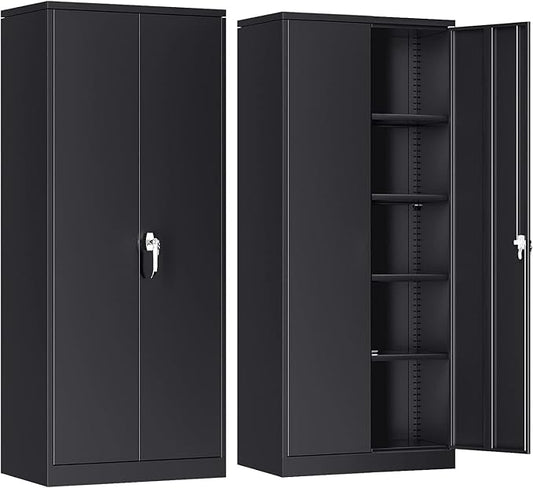 INTERGREAT Black Metal Storage Cabinet with Lock, 72" Tall Lockable Garage Storage Cabinet with Doors and Shelves, Cabinets for Home Office, Warehouse