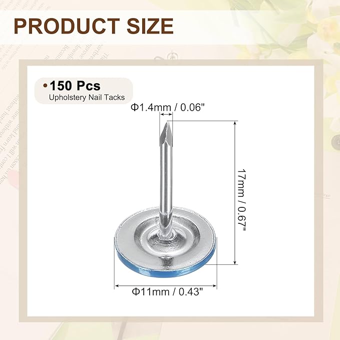 uxcell 150Pcs Upholstery Tacks, 11mmx17mm Flat Head Thumb Tack Decorative Furniture Nails Push Pins for Furniture Sofa Headboards, Blue