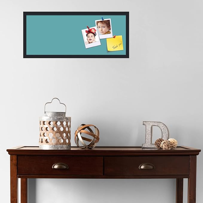 PinPix 30x12 Inch Cork Bulletin Board. This Decorative Framed Pin Board Comes with Aqua Pastel Design and a Satin Black Frame. Ideal for Home Office Decor or Message Board (PinPix-1806)