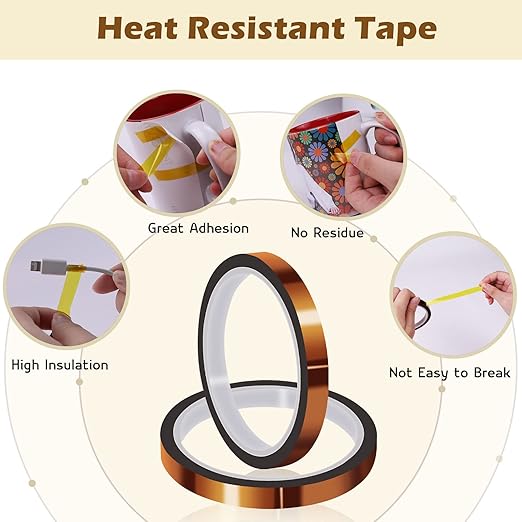 HTVRONT Heat Resistant Tape - 2 Rolls 10mm X 33m Heat Transfer Tape, Sublimation Tape No Residue Heat Press Tape for Sublimation, Heat Press, HTV Heat Tape(Brown)