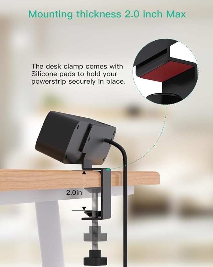 PD30W Desk Clamp Power Strip, Desktop Mount Surge Protector, Fast Charging Station, 5Ft Extension Cord Desk Mount Shelf with 4 Outlets 4 USB Ports (2 USB C), Home Office Accessories Essentials, Black