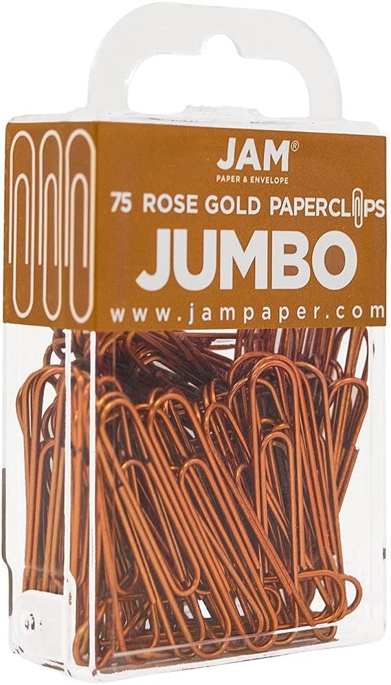 JAM Paper Colored Jumbo Paper Clips - Rose Gold Paperclips - 75/pack