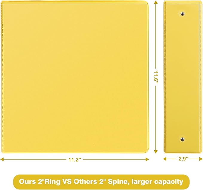 COMIX Standard 3 Ring Binder 2 inch with Clear View Cover, 2" Round Ring View Binder Holds 400 Sheets of US Letter Size Paper, 6 Pack (Lemon Yellow)