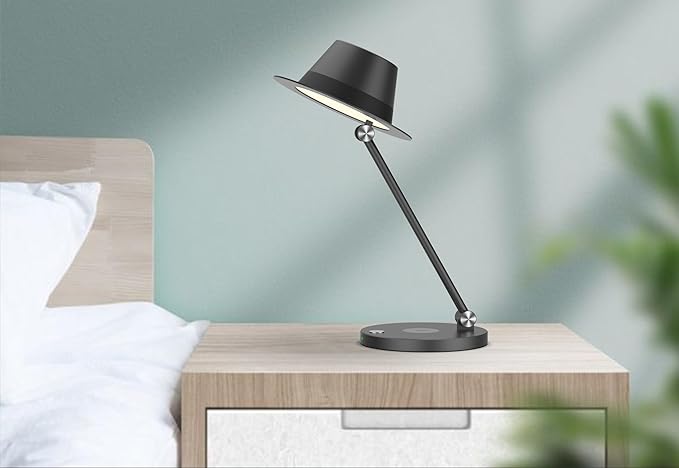 Modern Design Atmosphere Desk Lamp with 15W Wireless Charger,Dimmable Desk Light Eye Caring for Home Office, 3 Color Temperature Touch Control for Study, Reading