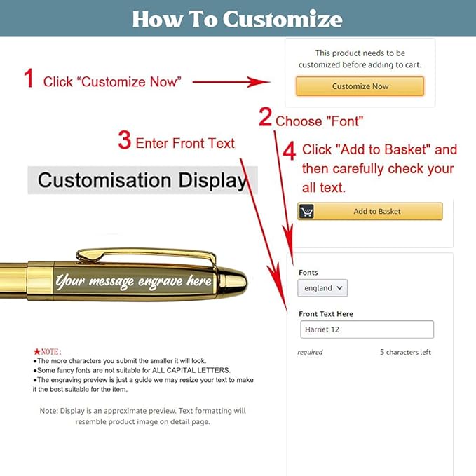 Ancolo Personalized Retractable Ballpoint Pens Stainless Steel Fancy Pens Engraved with Your Name Logo or Message, Phone Number Black ink Perfect for Bank, Office, Hotel 5 Pcs/Pack