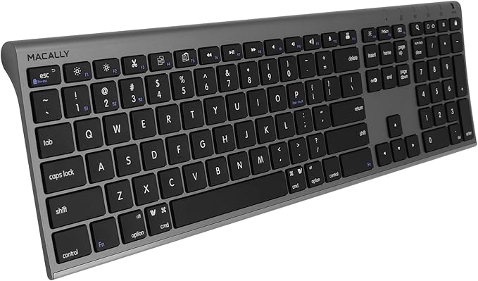 Macally Wireless Bluetooth Keyboard for Mac - Compatible Apple Keyboard or MacBook Pro/Air, iMac - Multi-Device, Up to 3 Devices with 110 Keys, 20 Shortcuts, Numeric Keypad, and Rechargeable