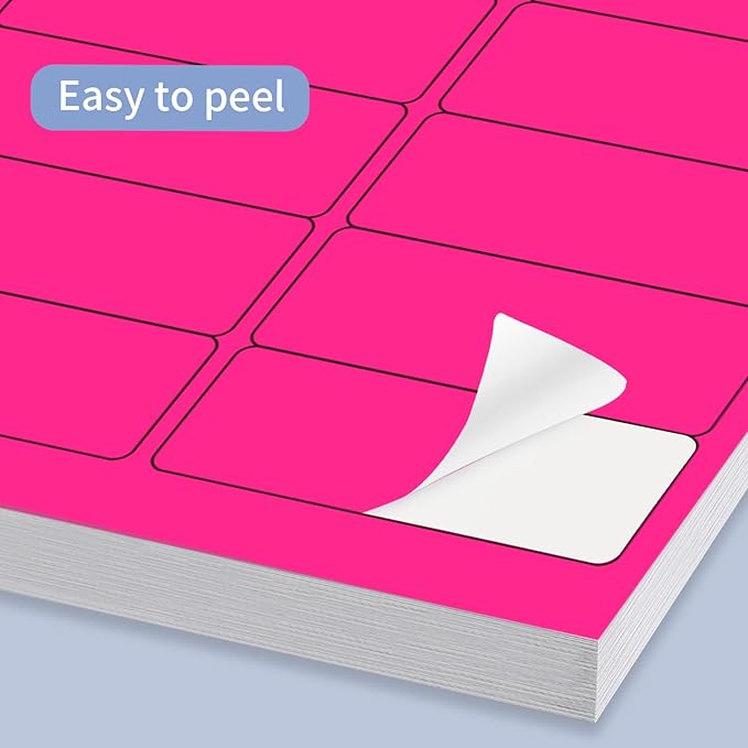 STARLIBOO 1" x 2-5/8" Address Labels- 600 Neon Color Fluorescent Stickers for Laser/Ink Jet Printer mailing Labels 8.5"×11"- Fluorescent Pink