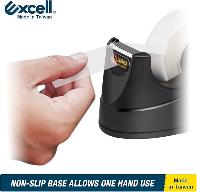 Excell EX-115BK Mini Desktop Tape Dispenser (1" core) with Adhesive Bottom, Tape Dispenser Desk for Home, Office, School and Gift Store Wrapping Purpose- 1Pack (1)