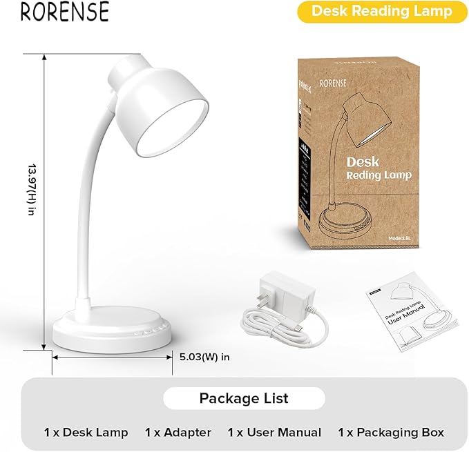 LED Desk Lamp for Office Home,Table lamp,Desk Lamp for College Dorm Room,4 Brightness Dimmable Table Lamp,Reading Light with a Timer Function(White)