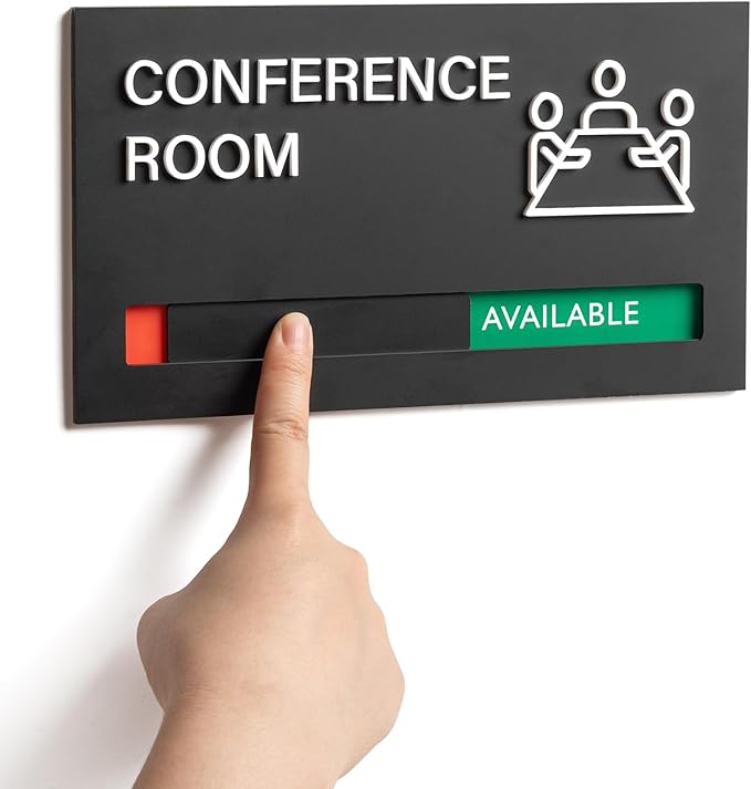 Conference Room Door Signs for Office, Meeting In Progress Door Sign, In Use Available Slider Indicator Tells Whether Room Vacant Or Occupied