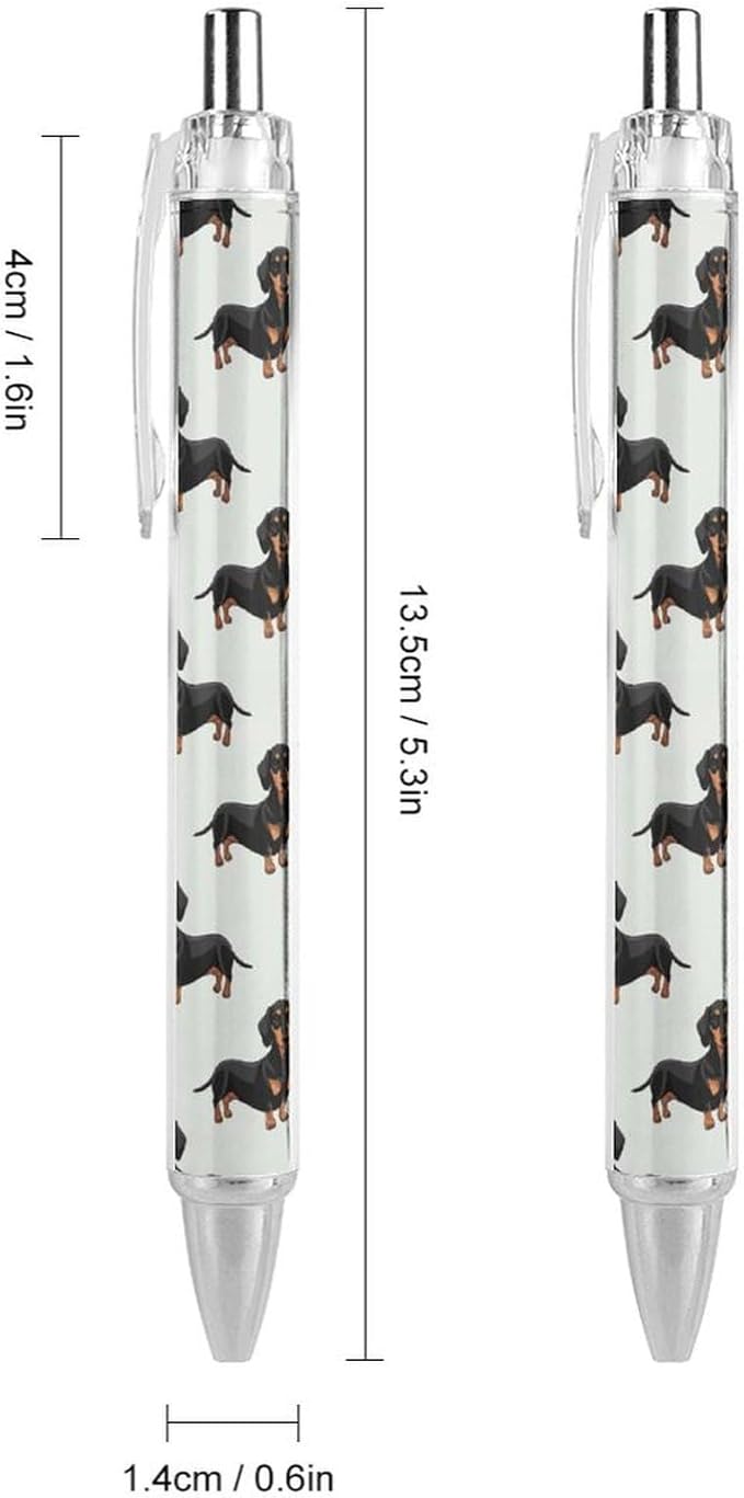 2 Pcs Ballpoint Pens for Men Women, Doxie Dachshund Weiner Dog Pet Dogs Writing Pens 0.5mm Retractable Pen with Black Ink Office Desk Stationary Supplies